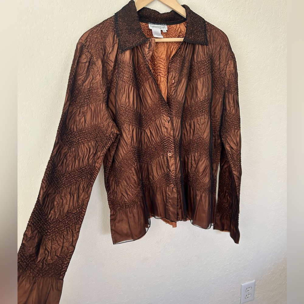 Coldwater Creek Copper and Black Textured Vintage Blouse
